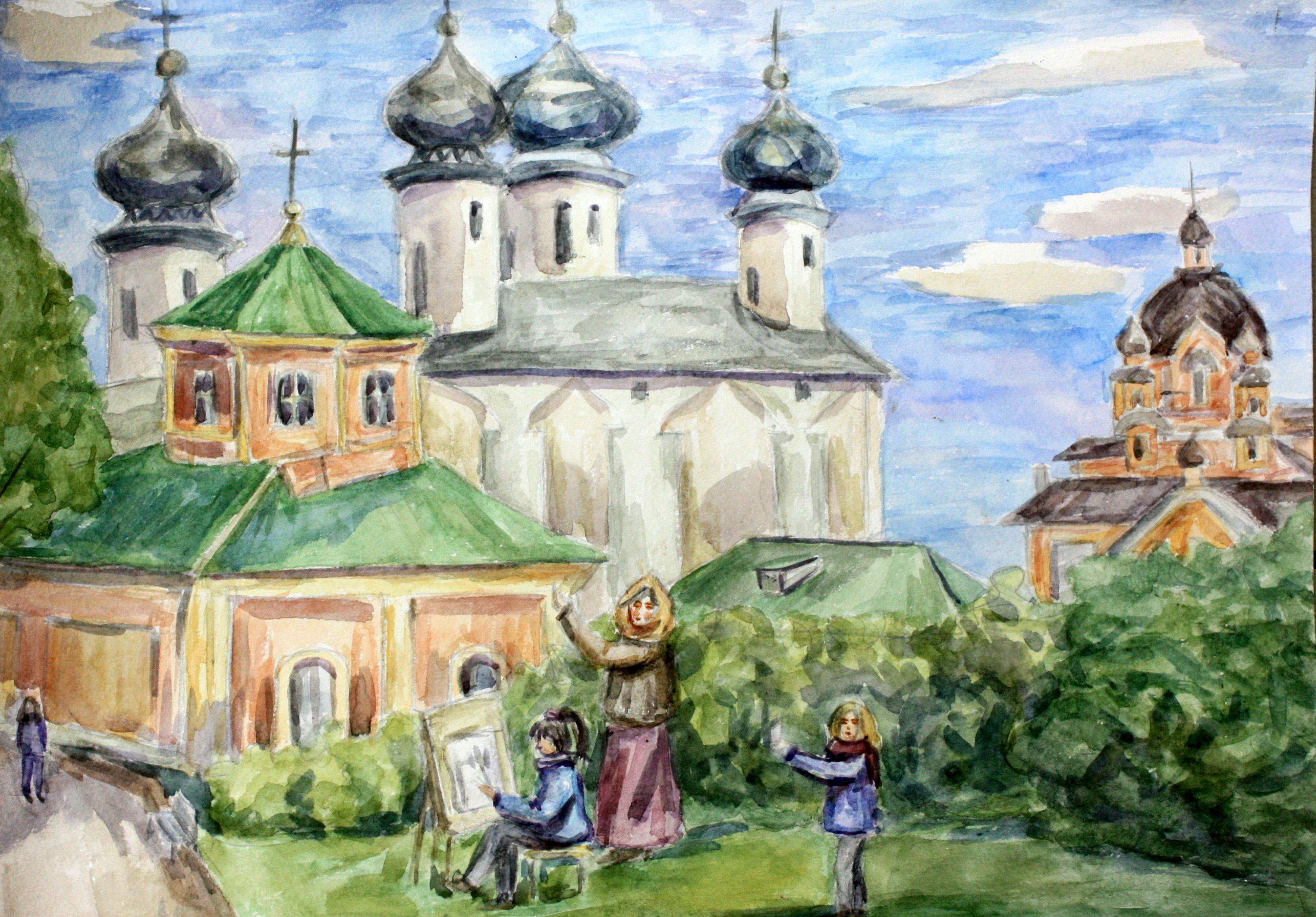 "На пленэре в Тихвине", Конакова Анастасия (12 лет), акварель, преп. Рец А. Ф.