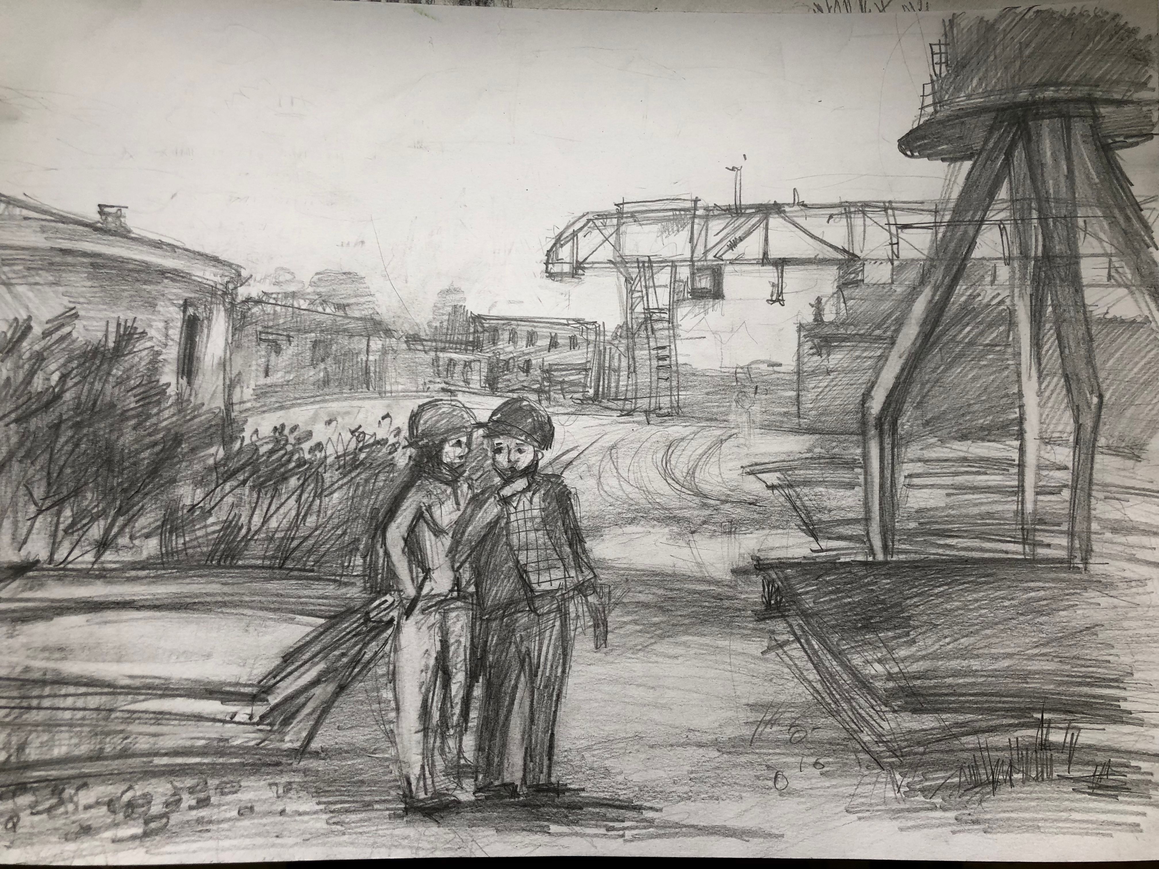 Герасько Мария. 13 лет. «Разговор», карандаш. Преподаватель С. А. Латыпова
