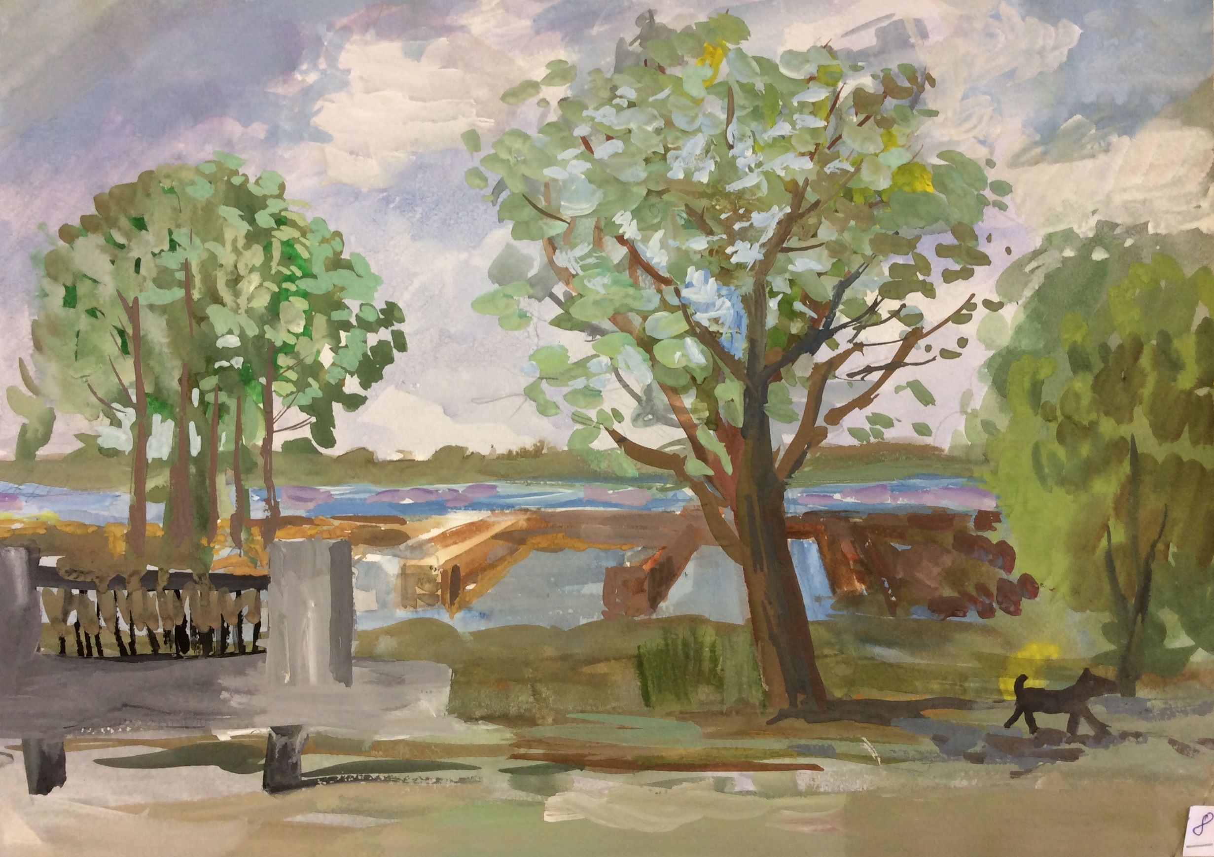 «Шлюзы», Белова Даша (13 лет), гуашь, преп. В. А. Саржин