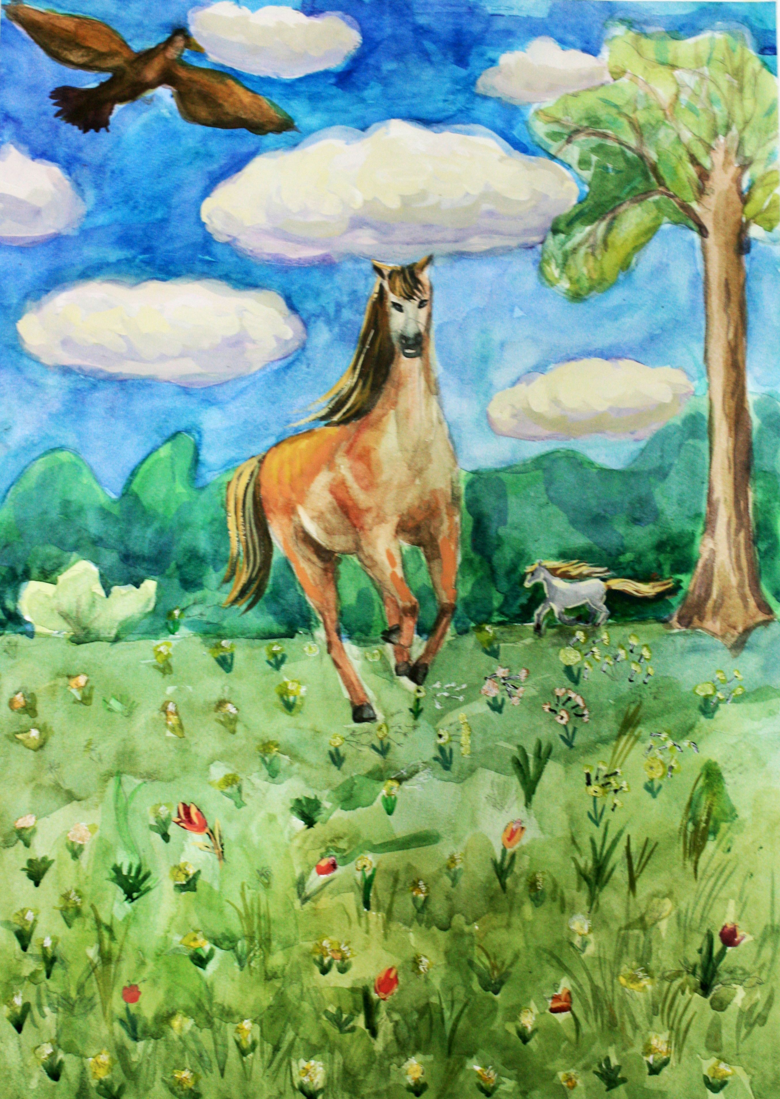 "Красота родной земли", Уфимцева Лера (10 лет), акварель, преп. Рец А. Ф.