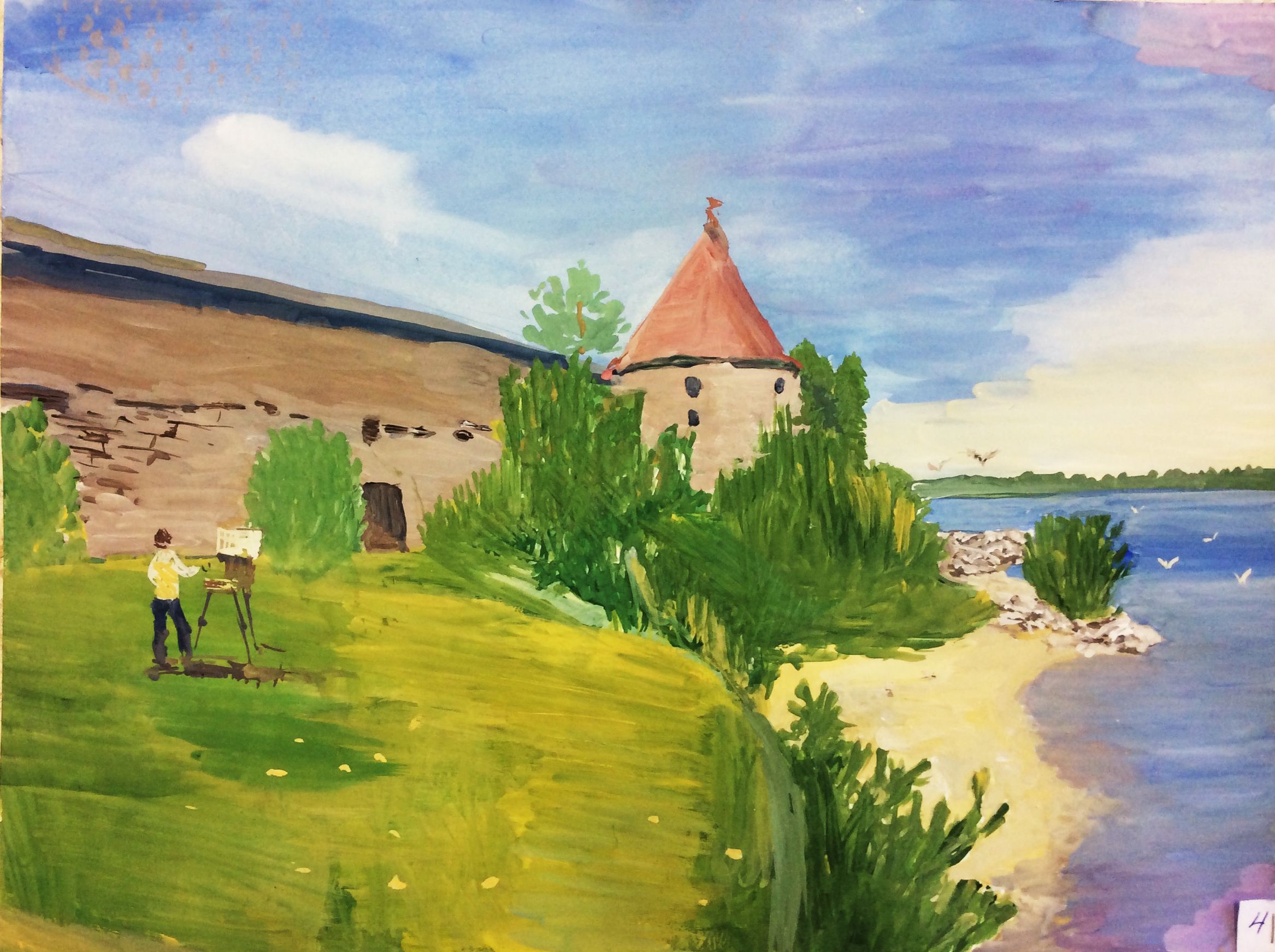 «Пленэр на Ореховом острове», Тарасова Лена (14 лет), гуашь, преп. В. А. Саржин