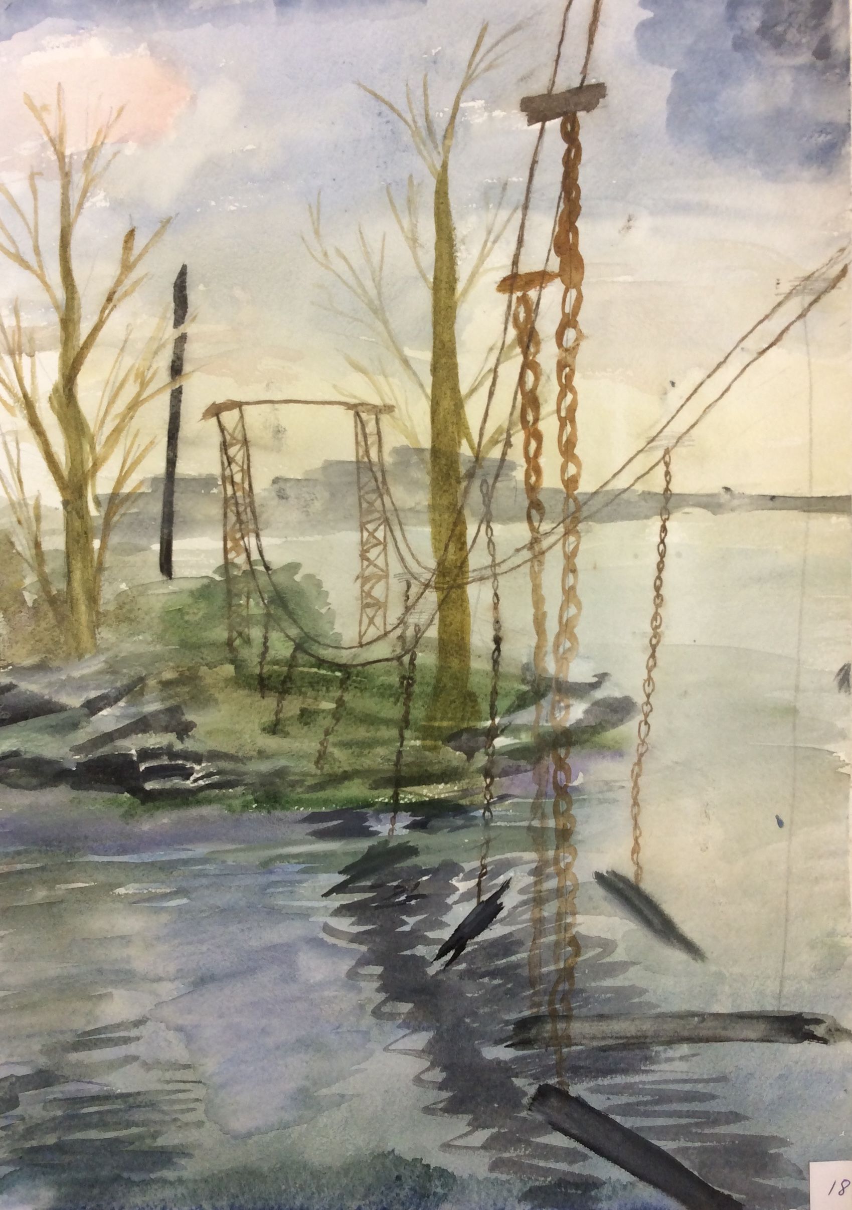 «Висячий мост», Журковский Арсений (13 лет), акварель, преп. В. А. Саржин