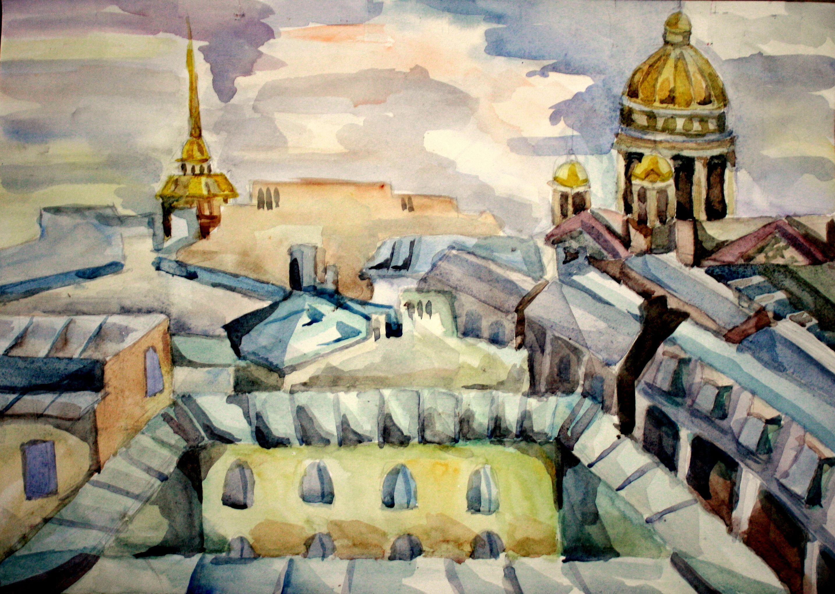 "Крыши Петербурга", Катала Софья (13 лет), акварель, преп. Рец Антонина Федоровна