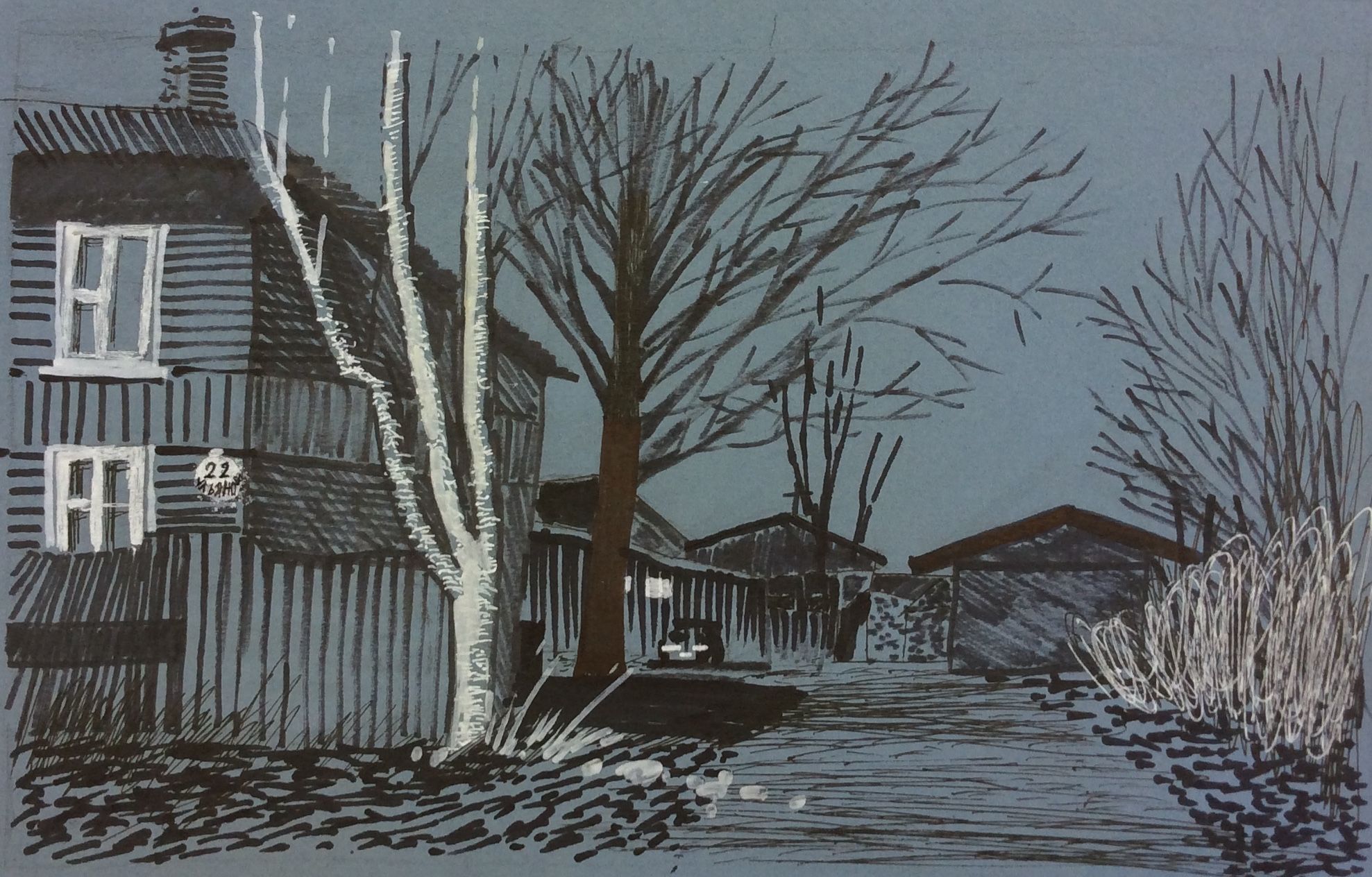 «Деревья у дома», Волкова Эрика (12 лет), маркер, преп. Е. Ю. Тарасова