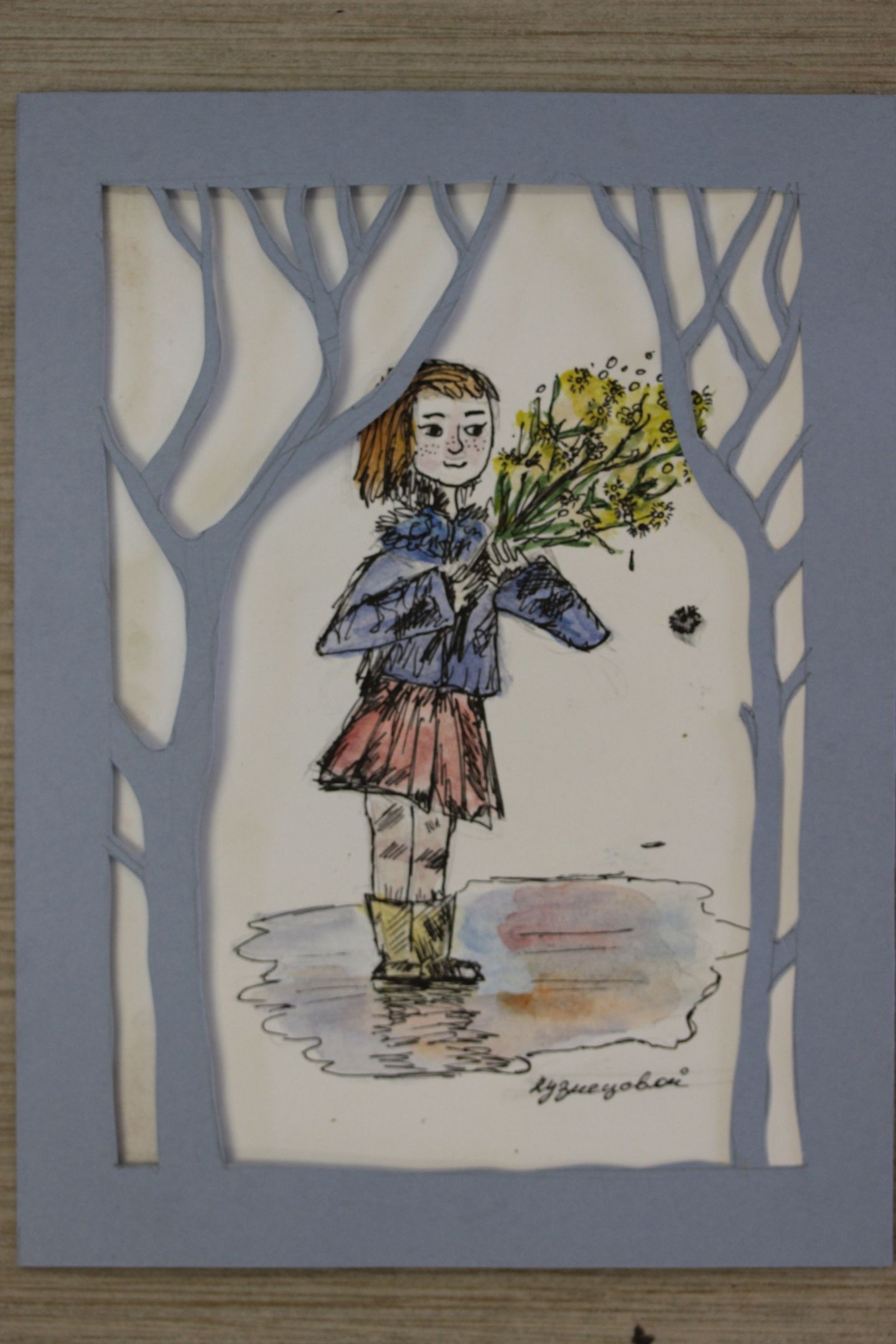 Кузнецова Юлиана 12 лет, декоративная графика, "Мимоза для мамы", преп. Латыпова С.А. Дипломант;