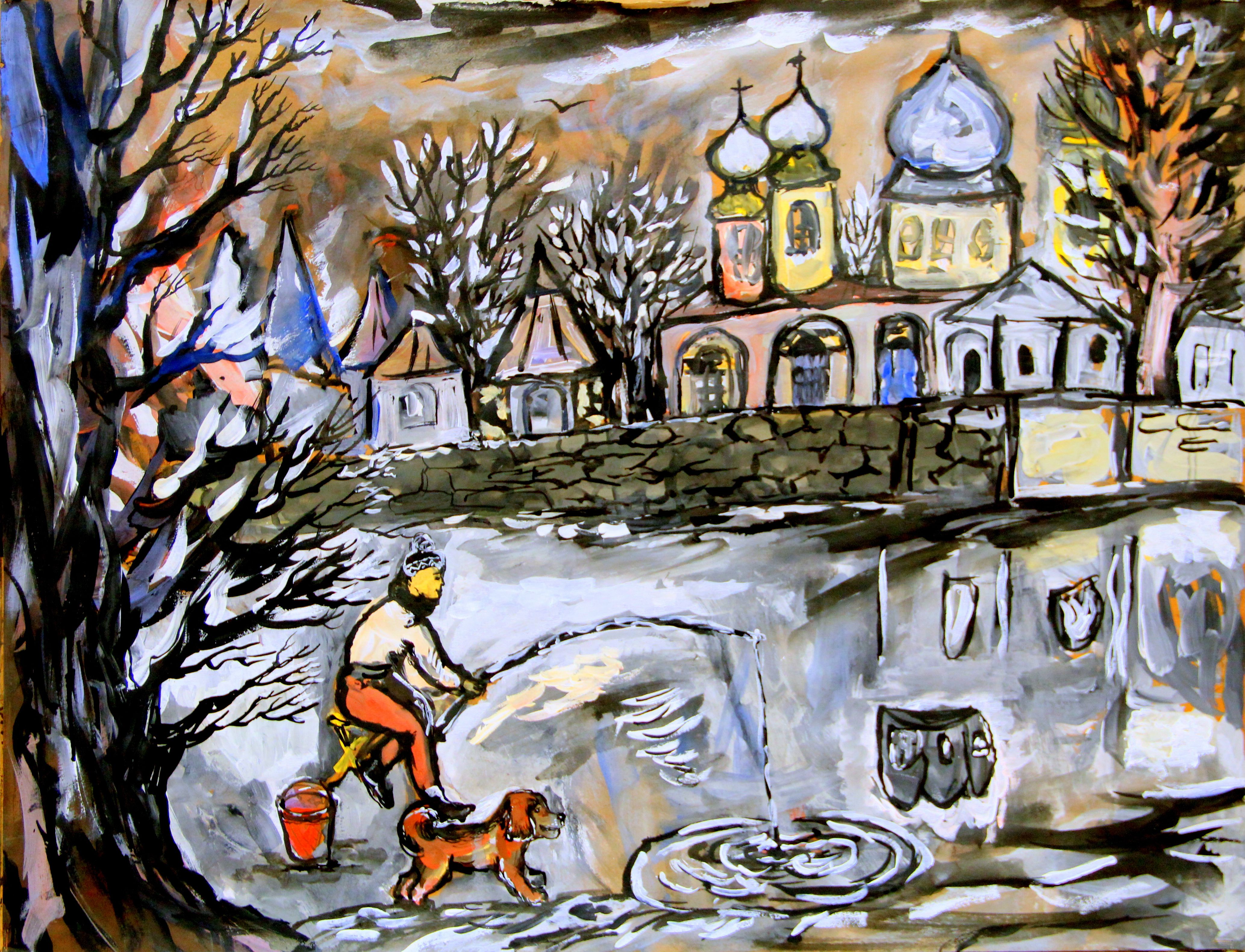 "Зимний Тихвин", Максимова Милена (10 лет), смешанная техника, преп. Мельникова Н. А.