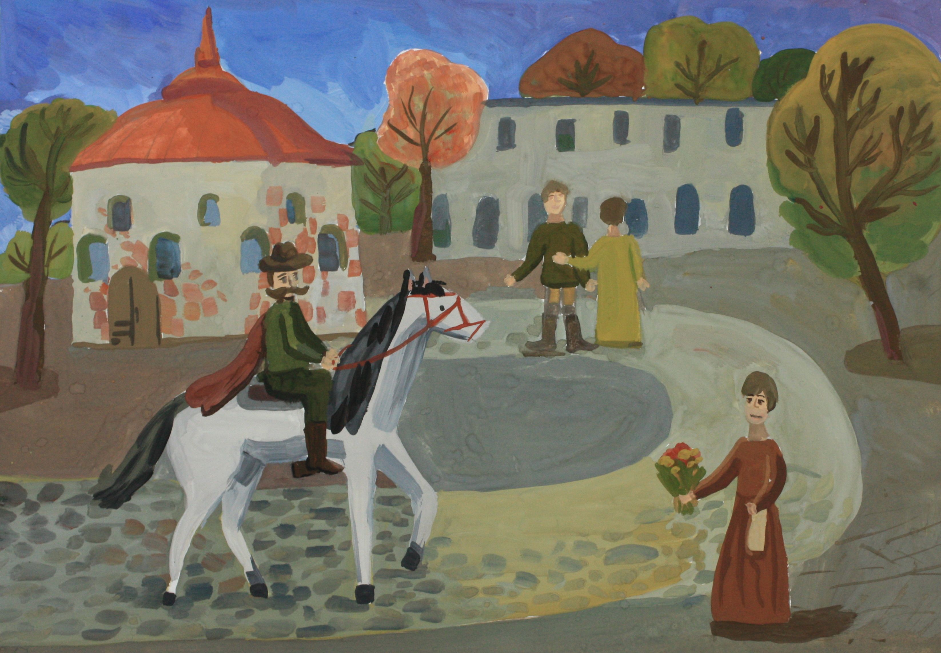 "На рыночной площади", Смирнова Софья (12 лет), гуашь. Преп. Глок Н. И.